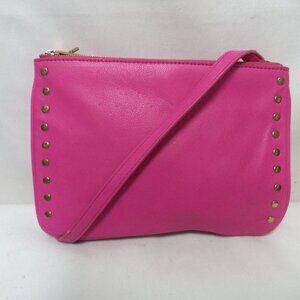 Fossil Leather crossbody bag purse zip top Hot Pink grommet adjustable Small